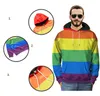 Suéter con capucha de moda 2019 Otoño e invierno Nueva sudadera con capucha de gran tamaño para hombres Suéter con capucha con estampado de rayas de arco iris creativo Suelto