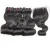 閉鎖ナチュラルカラーブラジルのバージンヘア髪の2つの描かれた卵の巻き毛の束4x4の髪の閉鎖10-22インチ