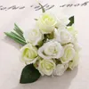 枝の偽のバラの人工花高品質のシルクプラスチックシミュレーションの花のホームパーティーの結婚式飾られたバラ12個/ロットLjja3264-2