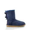 Designer -For Women Classic Ankle Short Bow päls Boot Snow Winter Triple Black Chestnut Navy Blue Fashion Women Shoes