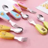 2 stks / set roestvrijstalen servies creatieve cartoon kinderen servies set vork lepel met plastic doos kinderen servies sets