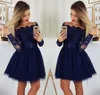 Abiti da ritorno a casa a maniche lunghe blu navy 2019 A Line Applique Juniors Sweet 15 Abiti da cocktail party di laurea Plus Size Custom Made