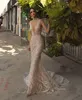 Lateat Mermaid Backless Dress Deep V Neck Appliqued Beads Sequined Wedding Dresses Reception Plus Size Sweep Train Bridal Gowns es