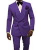 Date Double Boutonnage Violet Paisley Groom Tuxedos Châle Revers Hommes Costumes 2 pièces Mariage / Bal / Dîner Blazer (Veste + Pantalon + Cravate) W743