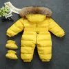 Baby Overalls Jungen Mädchen Winter Overalls Baby Strampler Entendaunen Overall Echtpelzkragen Kinder Oberbekleidung Kinder Schneeanzug