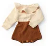 Bébé fille vêtements barboteuses infantile hiver tricoté combinaisons pull à manches longues enfant en bas âge O cou Onesies nouveau-né bouton combishorts body B6288