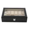 12 emplacements Grid Pu Leather Watch Box Boîte de rangement de bijoux Organisateur Boîte de montre verrouillée Watch Locked avec couleur noire 246a