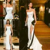 Sexy Satin Mermaid Prom Dresses Sexy Strapless High Front Split Formal Evening Dress Zipper Count Train Back Celebrity Party Gowns Vestidos