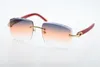 Verkopende randloze diamant Cut 3524012-A Red Plank Zonnebril Mode Hoge Kwaliteit Metalen Bril Unisex Gold Frame Eyewear