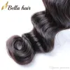 Bella Virgin Brazilian Hair Bundles with Closure Loose Deep Wave Wavy Extensions Dyeable Black Weft Middle Part