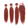 # 350 Arancione crespo ricci tessuto brasiliano dei capelli umani con chiusura 3pcs puri arancione 4x4 chiusura frontale in pizzo con ricci tessere 4 pezzi lotto