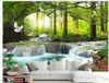 3d mural beautiful scenery wallpapers green big tree forest waterfall landscape wallpapers background wall