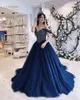 Navy Blue Tulle New Ball Gown Prom Klänningar Lång 2019 Sweetheart Billiga Robes de Cocktail Plus Size Prom Gown