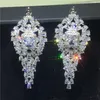 Bohe Luxury Flower Earring White Gold Filled Diamond Engagement wedding Dangle Earrings for women Fine Jewelry