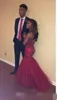 Sequins Red Beaded Prom Dresses Mermaid Hollow Back Halter Tulle Floor Length Custom Made Evening Celebrity Party Gowns