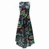 Kvinnors ärmlös Scoop Neck Floral Print Rayon Split Maxi Dress Casual Fashion Hi-Low Summer Romper Jumpsuit