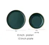 100% New Green Ceramic placa de ouro embutimento Placa Steak Food Louça bacia Ins jantar prato High End Porcelain Dinnerware Set