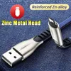 3A Zinc Alloy Type C USB Data Cables Cord Fast Charging Cable For Samsung S20 s21 Note20 Micorusb Micro Android Phones USBC Charger Cord 3ft 6ft 9ft