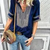 Pus Size Tops Summer Patchwork Women Blouse Lace Shirt Tunic Female Cotton Loose Thin Blouses Boho Printed Half Sleeve Blusas