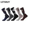 Letsbuy 10 paar / partij heren sokken Effen kleur Katoenen sokken Argyle Pattern Crew for Business Dress Casual Funny Long