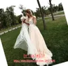 Appliques del merletto di Champagne Tulle Boho Abiti da sposa 2020 Sexy scollo a V una linea di spiaggia Sposa Abiti Country Wedding Gowns vestido de novia