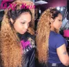 Fashion Long Kinky Curly Lace Front Pärlor Ombre Blond Färg Gluvlös Syntetisk Lace Paryk för Kvinnor Värmebeständig Fiber Hår Full Densitet