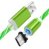 1M 3ft 2a Cables de carga rápida Led Glow Fluyendo Tipo Magnético C Cable micro USB para Samsung S8 S9 S10 HTC LG