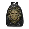 Homens Mochila De Couro Macio 3D Em Relevo Cabeça de Leão Cravejado Rebite Gother Viagem punk rock Mochila Laptop Escola Saco de Halloween