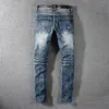 Nouvelle France Style Hommes Moto Pantalon Côtelé Huilé Lavé Bleu Skinny Denim Biker Jeans Stretch Slim Pantalon Taille 29-42 # 1077 # 190H