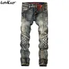 LetKeep New Patchwork Denim Jeans för män Biker Skinny Ripped Jeans Punk Mens Plaid Designer Jeans Byxor Kläder, MA356