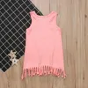 Kinderen meisjes jurken brief prinses jurk kwastjes kids strand jurken mouwloze meisjes outfits zomer kinderkleding roze kleuren DHW2845