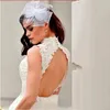 Knielanges Hochzeitskleid 2020, A-Linie, weiß, Stehkragen, applizierte Spitze, Brautkleider, Boho, rückenfrei, kurze Brautkleider