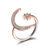 Moda prata cz lua e estrela anéis mulheres casamento jóias abertas anel ajustável