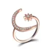 Fashion Silver CZ Moon and Star Rings Women Wedding Jewelry Anello regolabile aperto