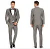 Grey Mens Wedding Tuxedos Black Notch Lapel Groom Groomsmen Tuxedos Popular Man Blazers Jacket Excellent 2 Piece Suits(Jacket+Pants+Tie)1285