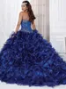 Fascinating Beading Ball Gowns Organza Party Gowns Vestido De Festa 2023 New Arriving Dark Blue Off the Quinceanera Dresses 049