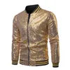 Paljetter Gold Blazer för män 2019 Slim Fit Mens Floral Print Randiga ärmrockar 2xl British Style Prom Party Wedding Jackets