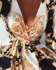 Vrouwen Boho Wrap Zomer Lond Jurk Vakantie Maxi Losse Zonnejurk Bloemenprint V-hals Lange Mouw Elegante Jurken Staartfeest