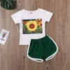 Baby blomma kläder sätter barn blommig tryck kort ärm t-shirt topp + grön sport byxor 2st / set sommar barn kausal outfits m1974
