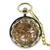 Steampunk orologio da tasca trasparente carica manuale scheletro meccanico viso aperto orologi FOB catena pendente Reloj de bolsillo