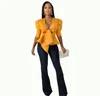 Puff Sleeve Tunic Blouses Tops Women Plus Size Peplum Bowknot Ruffles Ladies Party Club Yellow White