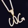 A-Z Hiphop Custom Name Cursive Writing Initial Letters Pendant With Free 24inch Rope Chain Gold Silver Bling Zirconia Men Jewelry