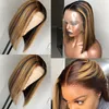 Ishow Brazilian Straight Highlight Bob Wig 4x4 Lace Closure Human Hair Wigs 4/27 Ombre Brown Natural Color Lace Front Wig for Women Girls 8-14inch All Ages