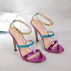 Hot Sale-Sexy Purple Color Mixed Strappy Stiletto Heels Femmes Banquet Prom Shoes Taille 35 à 40