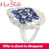 Geometric White Semi-precious Stone 925 Sterling Silver Ring For Women Dark Blue Cocktail Rings With Stone Free Jewelry Box