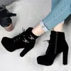 Designer-P Платформа Коренастые каблуки Booties Booties роскоши дизайнерские женские ботинки поставляются с коробкой