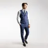 Navy Bruiloft Bruidegom Tuxedos Zomer Knappe One Button Pants Suits Prom Party Mens Formele Kleding (Jas + Vest + Pants)