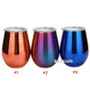 12 uncji Winetumbler Wino Szkło Kubki jajowe Double Wall Stal Nierdzewna Prążki Prążkowane Kubki Flask Piwo Kubki Kawowe z pokrywkami