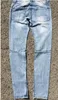 Jeans masculinos ourela zíper destruído skinny slim fit justin vintage rasgado azul denim313w
