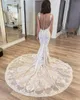 Plaża Princess Mermaid Suknie Ślubne Koronkowe Aplikacje V Neck Sweet Train Plus Size Dubai Suknie ślubne Robe de Mariée